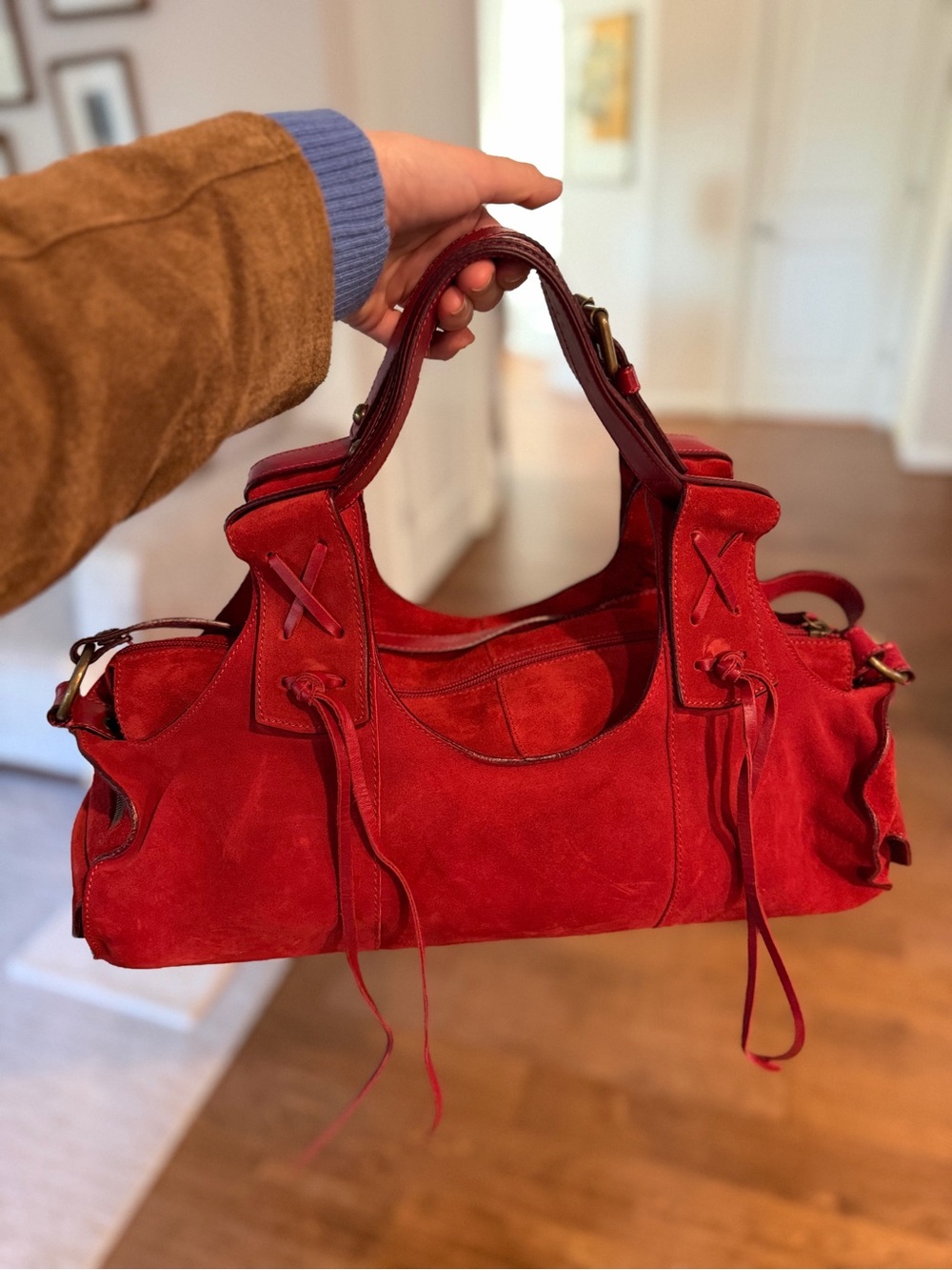 Red Suede Women's Handbag - Vintage Francesco Biasia